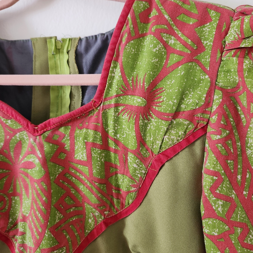 Handmade Green and Red Embroidered Mini Dress - Picture 2 of 13